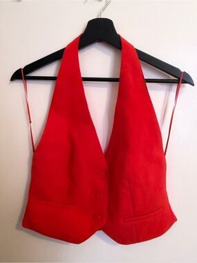 MANGO RED HALTER TOP